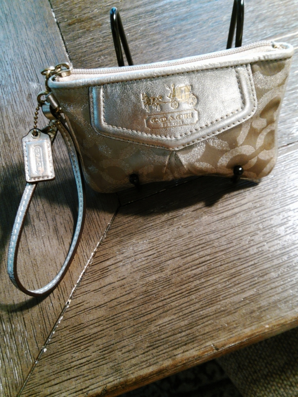 Coach Metallic Gold Signature Wristlet Pouch. EUC